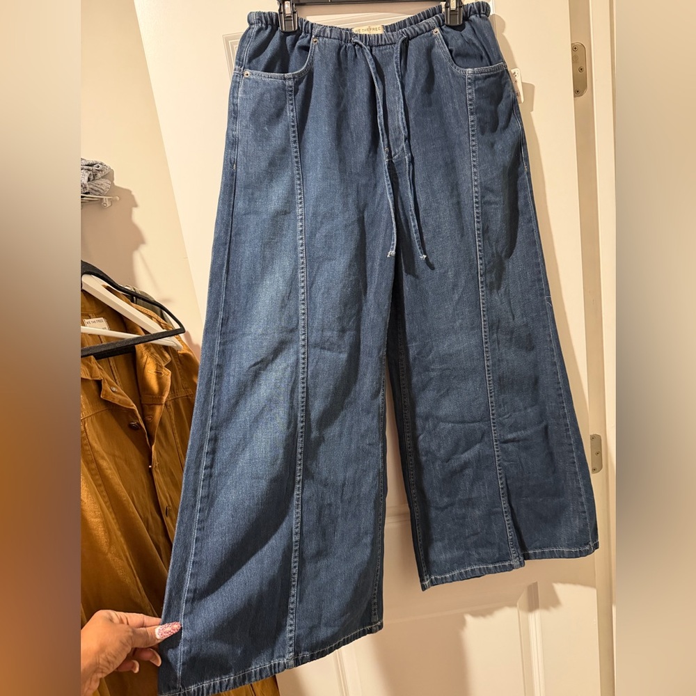 Casual Wide-Leg Blue Denim Pants